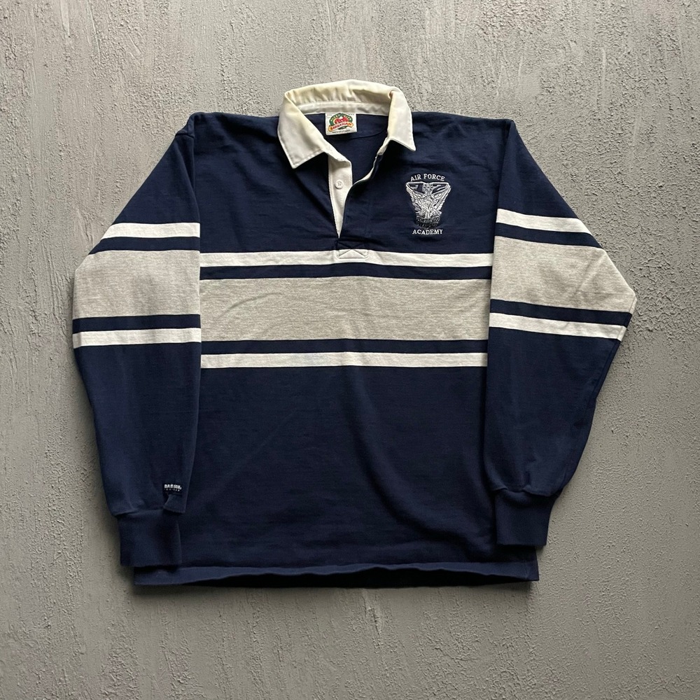 Vintage Air Force Academy Rugby Shirt Men XXL Navy Blue 90s Barbarian